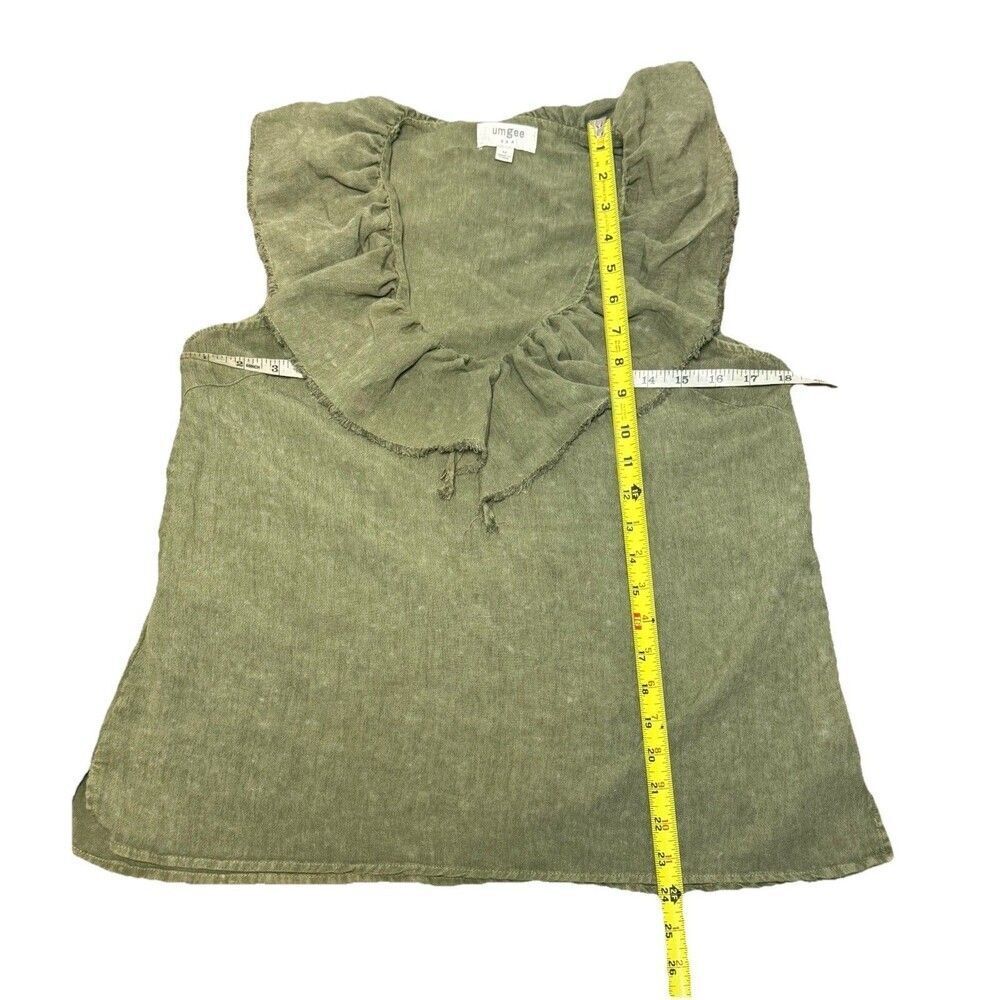 Umgee Boho Cottagecore Ruffle Blouse Olive Green Linen Look Sleeveless M Tank To - Picture 5 of 7